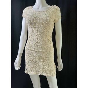LC Lauren Conrad Women's Mini Dress Floral  Ivory Crochet Lace Size 6